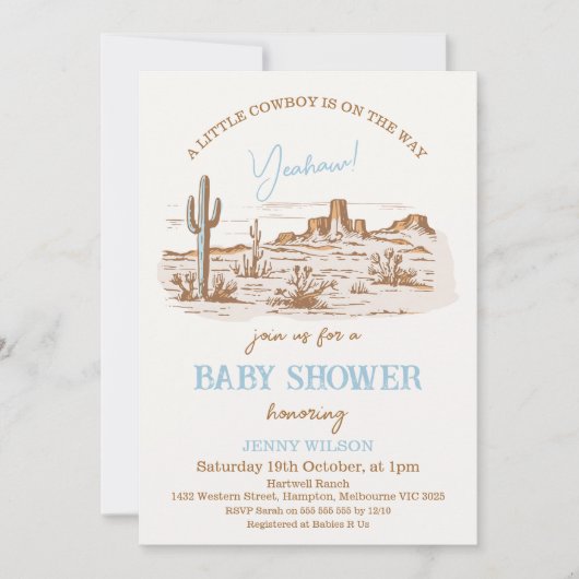 ヴィンテージ砂漠西部の小さなカウボーイ赤ちゃんシャワー 招待状 (正面)
