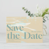 ヴィンテージ砂70sビーチ写真結婚式の日付を保存 招待状 (スタンド正面)