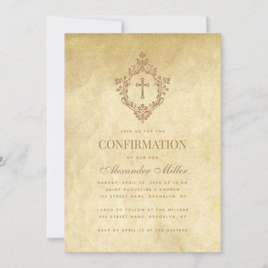 ヴィンテージ確認アンティーククレスト宗教十字架 招待状 (正面)