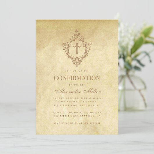ヴィンテージ確認アンティーククレスト宗教十字架 招待状 (スタンド正面)