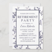 ヴィンテージ磁器ブルー&ホワイトフローラ退職 招待状 (正面)