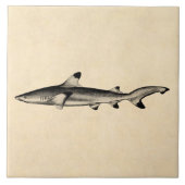 ヴィンテージ礁の鮫のイラストレーション-ひっくり返る黒 タイル (正面)
