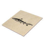 ヴィンテージ礁の鮫のイラストレーション-ひっくり返る黒 タイル (側面)