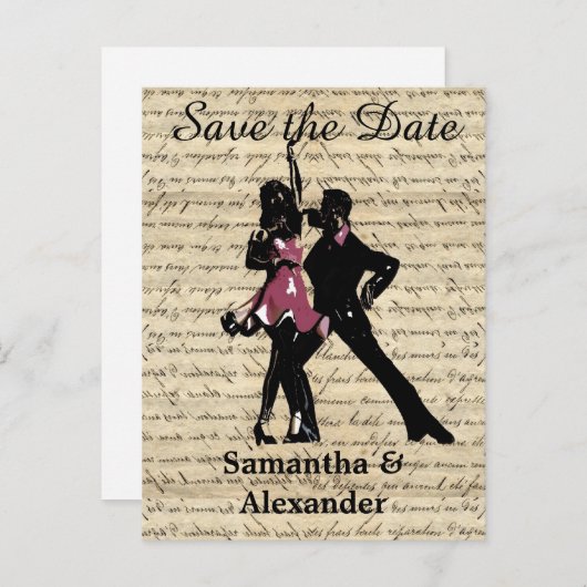 ヴィンテージ社交ダンスダンサーは日付を保存 案内ポストカード (正面/裏面)