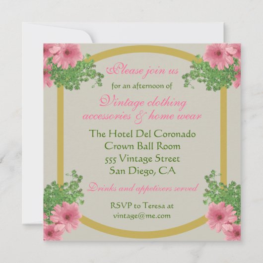 ヴィンテージ社会招待状とロマンチックはがき 招待状 (裏面)