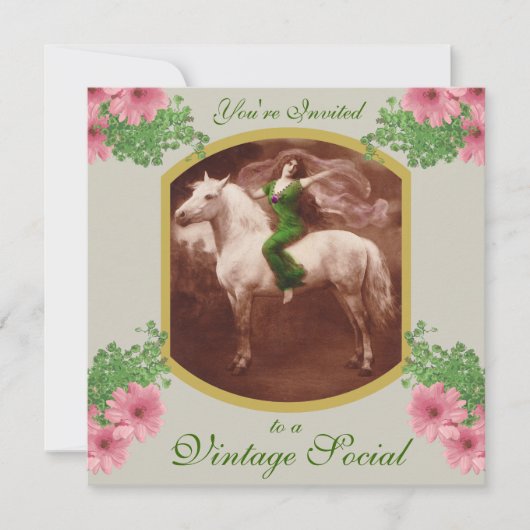 ヴィンテージ社会招待状とロマンチックはがき 招待状 (正面)