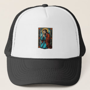 ヴィンテージ祈る宗教的人物ベクターTシャツデザイン キャップ