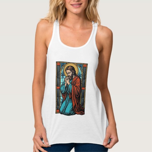 ヴィンテージ祈る宗教的人物ベクターTシャツデザイン タンクトップ (正面)