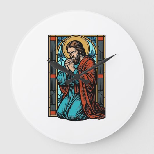 ヴィンテージ祈る宗教的人物ベクターTシャツデザイン ラージ壁時計 (正面)