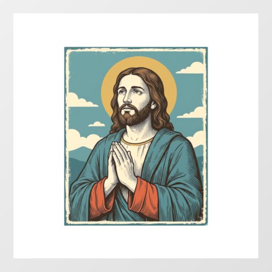 ヴィンテージ祈る救世主宗教Tシャツデザイン1 ウィンドウサイン (シート)