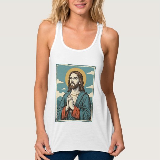 ヴィンテージ祈る救世主宗教Tシャツデザイン1 タンクトップ (正面)