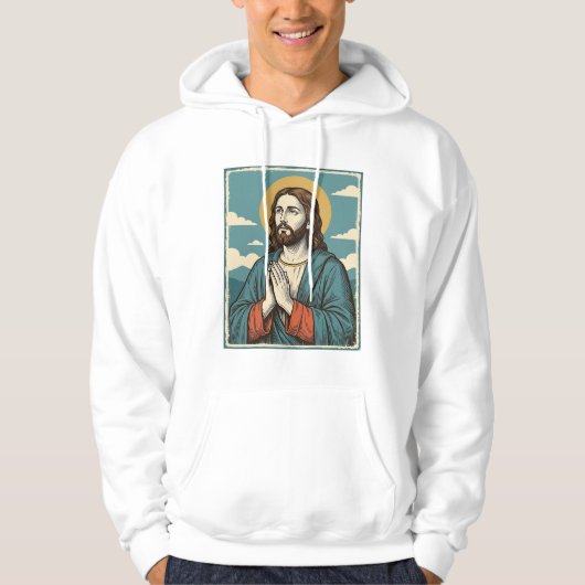 ヴィンテージ祈る救世主宗教Tシャツデザイン1 パーカ (正面)