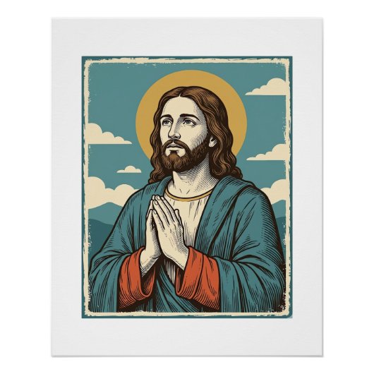 ヴィンテージ祈る救世主宗教Tシャツデザイン1 ポスター (正面)