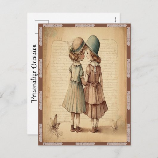 ヴィンテージ祝の友情が今シーズンかわいい シーズンポストカード (正面/裏面)