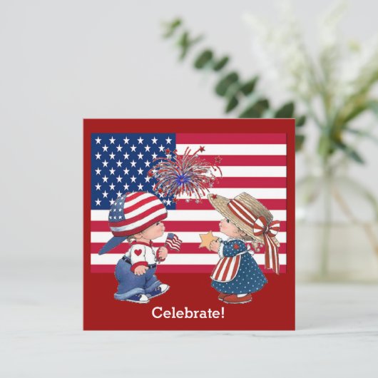 ヴィンテージ祝アメリカ国旗パーティの招待状 招待状 (スタンド正面)