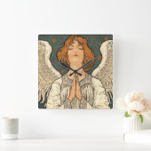 ヴィンテージ神祈天使と金ゴールド スクエア壁時計 (ホーム)