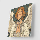 ヴィンテージ神祈天使と金ゴールド スクエア壁時計 (傾斜)