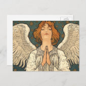 ヴィンテージ神祈天使と金ゴールド ポストカード (正面/裏面)