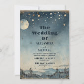 ヴィンテージ神秘的なブルーサンムーン結婚ズ 招待状 (正面)