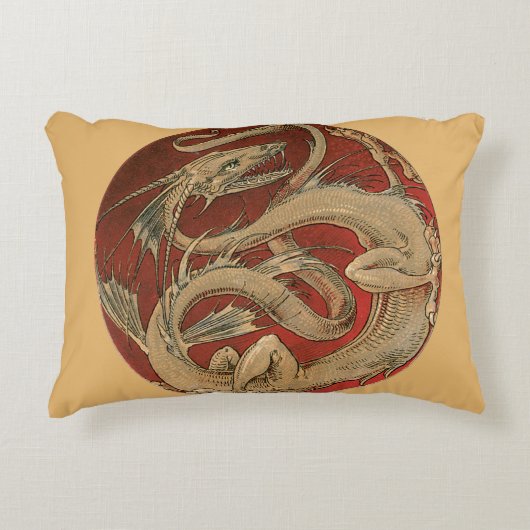ヴィンテージ神話、アンティークゴールデンアジアドラゴン アクセントクッション (正面)