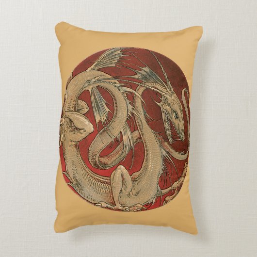 ヴィンテージ神話、アンティークゴールデンアジアドラゴン アクセントクッション (裏面(縦))