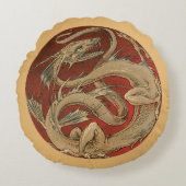 ヴィンテージ神話、アンティークゴールデンアジアドラゴン ラウンドクッション (正面)