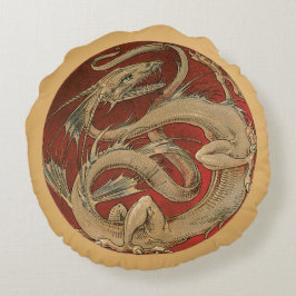 ヴィンテージ神話、アンティークゴールデンアジアドラゴン ラウンドクッション