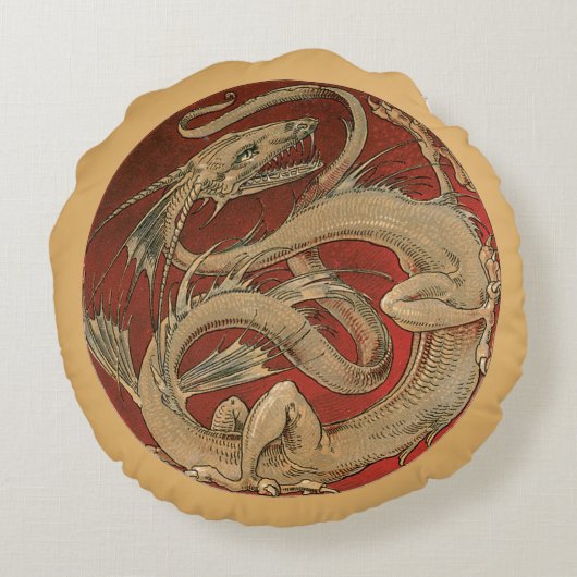 ヴィンテージ神話、アンティークゴールデンアジアドラゴン ラウンドクッション (裏面)
