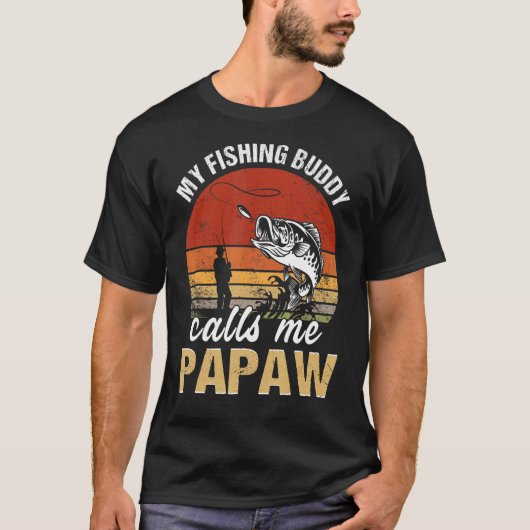 ヴィンテージ私の魚釣りバディは私のPapaw家族脂肪を呼ぶ Tシャツ (正面)