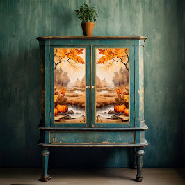 ヴィンテージ秋かぼちゃランドスケープのデクページプリント 薄葉紙