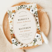 ヴィンテージ秋のオータムフラワーモノグラムウェディング 招待状