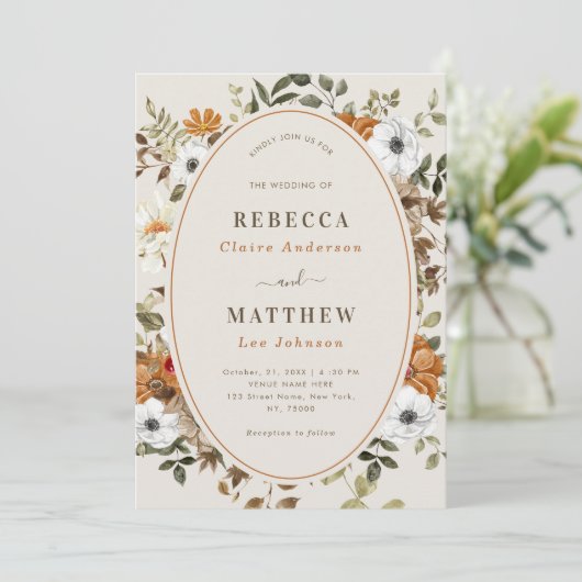 ヴィンテージ秋のオータムフラワーモノグラムウェディング 招待状 (スタンド正面)