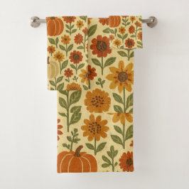 ヴィンテージ秋のカボチャの花柄 バスタオルセット