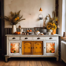 ヴィンテージ秋のフローラカボチャデクページプリント 薄葉紙