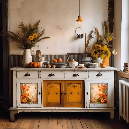 ヴィンテージ秋のフローラカボチャデクページプリント 薄葉紙