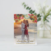 ヴィンテージ秋のフローラ結婚式の日付写真を保存 ポストカード (スタンド正面)