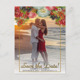 ヴィンテージ秋のフローラ結婚式の日付写真を保存 ポストカード