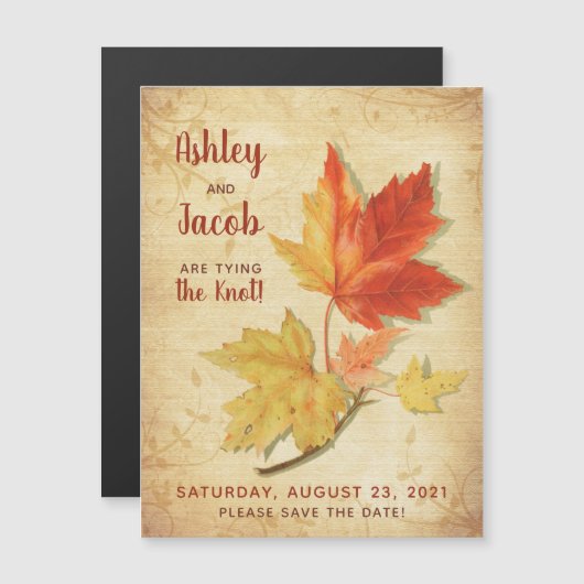 ヴィンテージ秋のメープル葉ズウェディングの日付を保存 (正面/裏面)