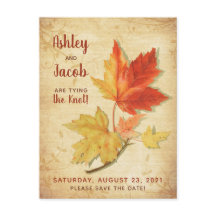 ヴィンテージ秋のメープル葉ズウェディングの日付を保存