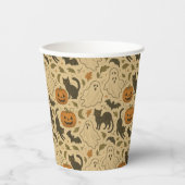 ヴィンテージ秋の幽霊&黒猫ハロウィン 紙コップ (正面)