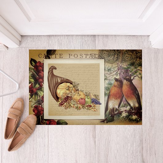 ヴィンテージ秋の感謝祭フランスのイラストレーション ドアマット