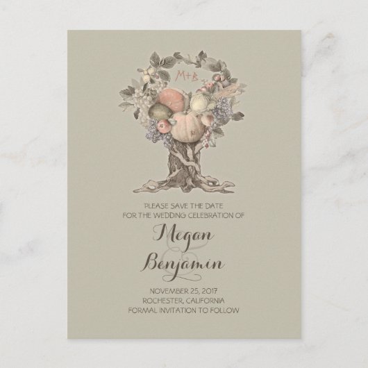 ヴィンテージ秋の木の収穫は日付を保存 案内ポストカード (正面)