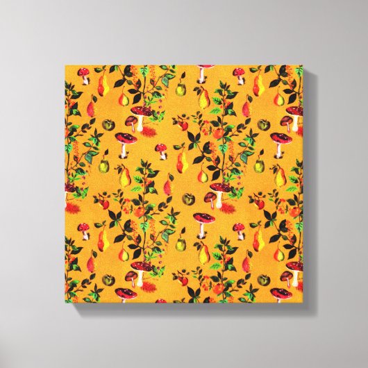 ヴィンテージ秋の森キノコ果実水色 キャンバスプリント (正面)