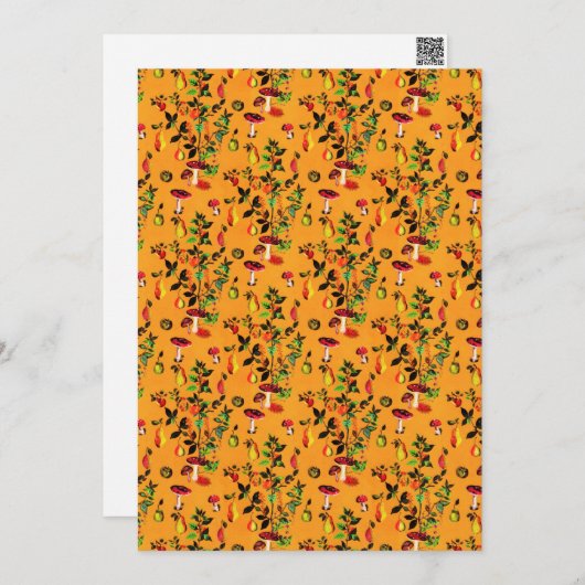 ヴィンテージ秋の森キノコ果実水色 シーズンカード (正面/裏面)