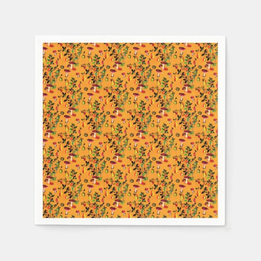 ヴィンテージ秋の森キノコ果実水色 スタンダードカクテルナプキン (正面)