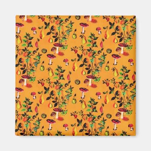 ヴィンテージ秋の森キノコ果実水色 マグネット (正面)