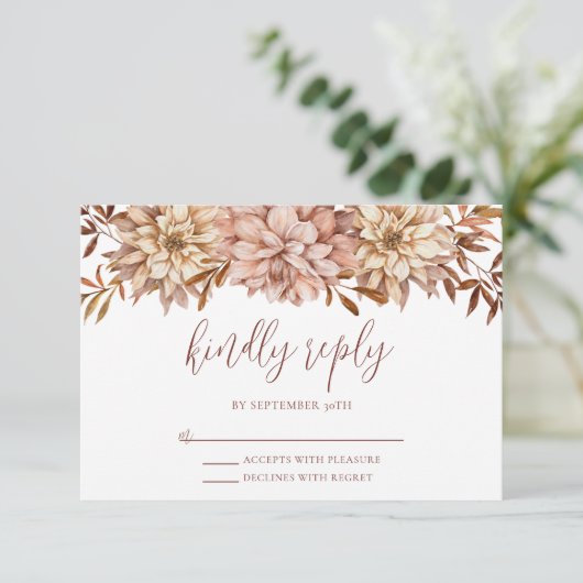 ヴィンテージ秋の植物の親切な応答結婚の 出欠カード (スタンド正面)