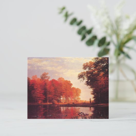 ヴィンテージ秋の池の絵 ポストカード (スタンド正面)