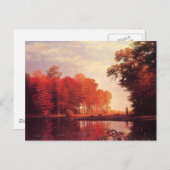 ヴィンテージ秋の池の絵 ポストカード (正面/裏面)
