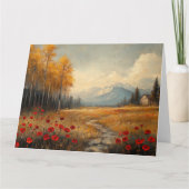 ヴィンテージ秋の牧草地絵を描のケシ カード (正面)